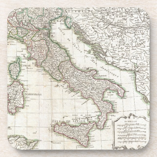 Vintage Karte von Italien (1770) Getränkeuntersetzer (Vorderseite)