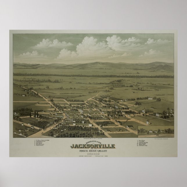 Vintage Karte von Jacksonville OR (1883) Poster (Vorne)