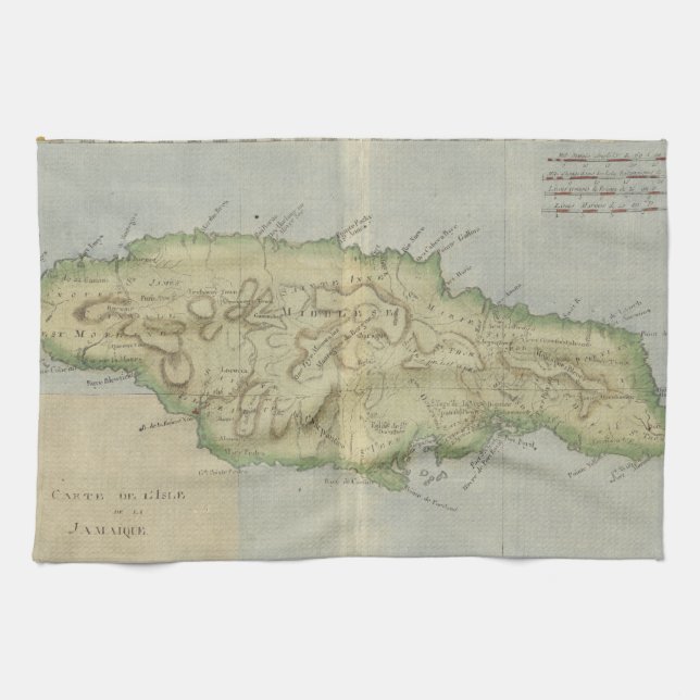 Vintage Karte von Jamaika (1780) Geschirrtuch (Horizontal)