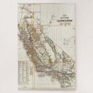 Vintage-Karte von Kalifornien Nevada Historische U