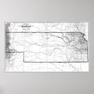 Vintage Karte von Kansas (1859) BW Poster
