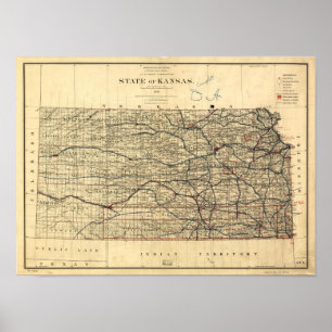 Vintage Karte von Kansas (1884) Poster