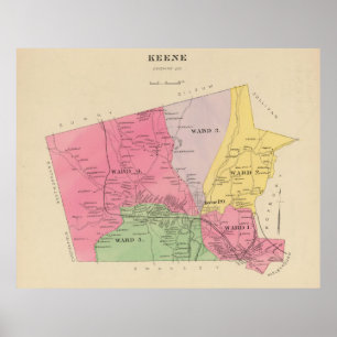 Vintage Karte von Keene New Hampshire (1892) Poster