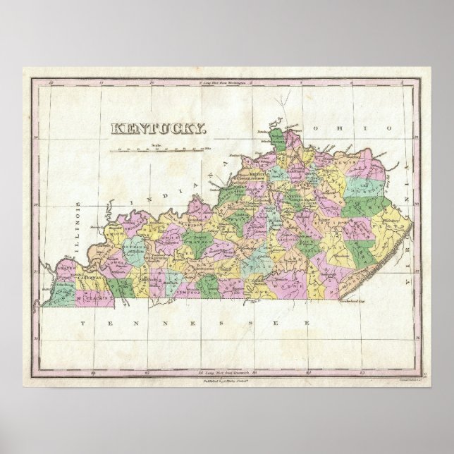Vintage Karte von Kentucky (1827) Poster (Vorne)