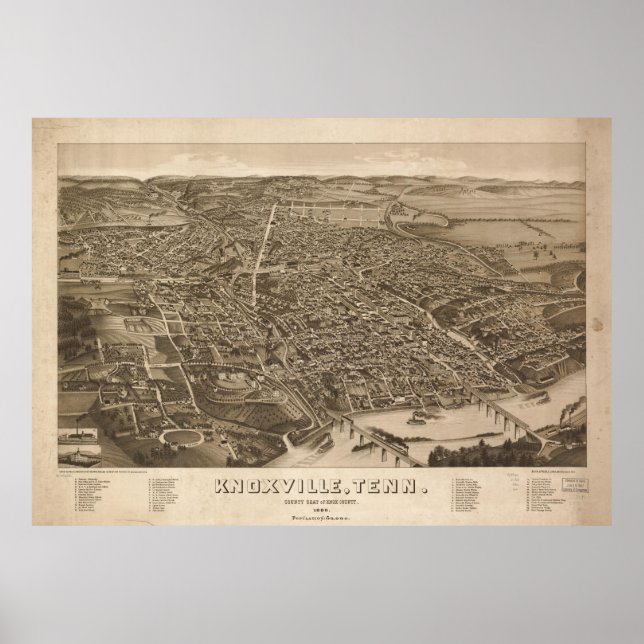 Vintage Karte von Knoxville (1886) Poster (Vorne)