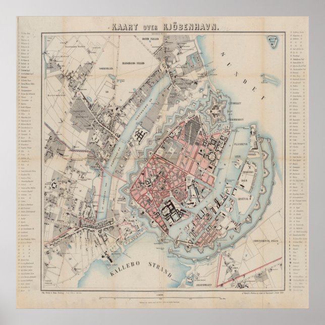 Vintage Karte von Kopenhagen, Dänemark (1860) Poster (Vorne)