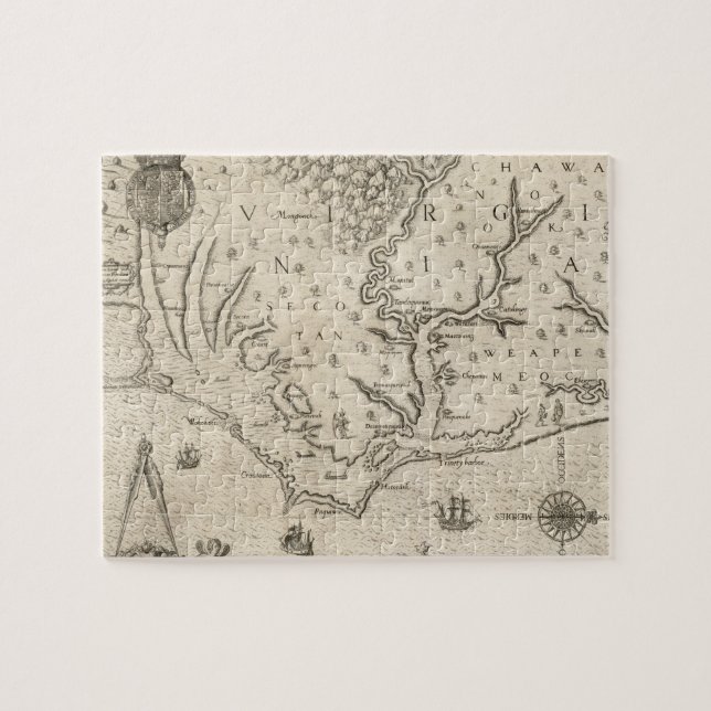 Vintage Karte von Küstennord-carolina (1590) (Horizontal)