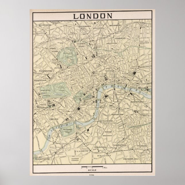 Vintage Karte von London England (1901) Poster (Vorne)