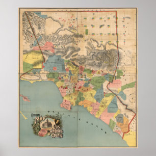Vintage Karte von Los Angeles County CA (1888) Poster