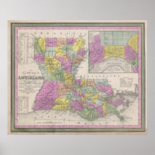 Vintage Karte von Louisiana (1853) Poster