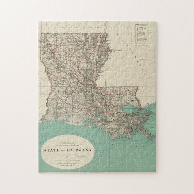 Vintage Karte von Louisiana (1887) (Vertikal)