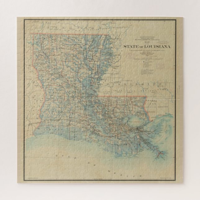 Vintage Karte von Louisiana (1896) (Vertikal)