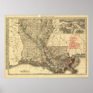 Vintage Karte von Louisiana (1896) Poster