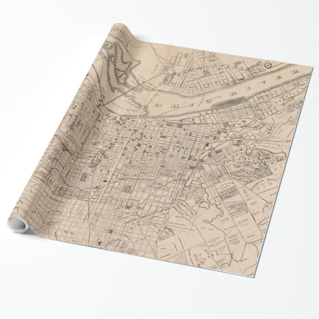 Vintage Karte von Louisville Kentucky (1873) Geschenkpapier (Ungerollt)