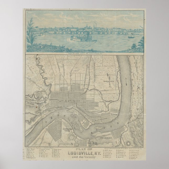 Vintage Karte von Louisville KY (1870) Poster (Vorne)