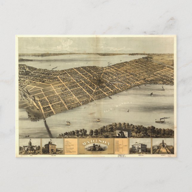 Vintage Karte von Madison Wisconsin (1867) (Vorderseite)