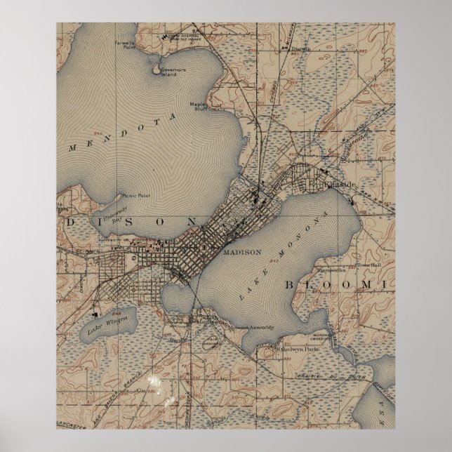 Vintage Karte von Madison Wisconsin (1904) Poster (Vorne)