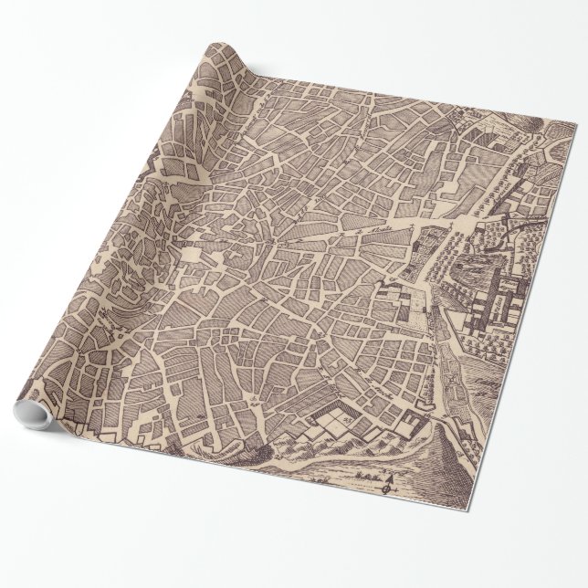 Vintage Karte von Madrid Spanien (1702) Geschenkpapier (Ungerollt)