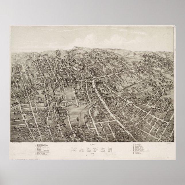 Vintage Karte von Malden Massachusetts (1881) Poster (Vorne)