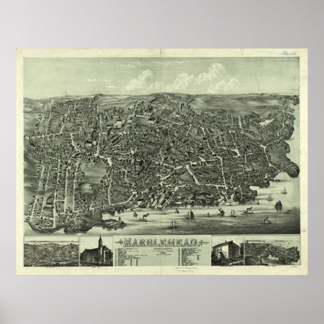 Vintage Karte von Marblehead MA (1882) Poster (Vorne)