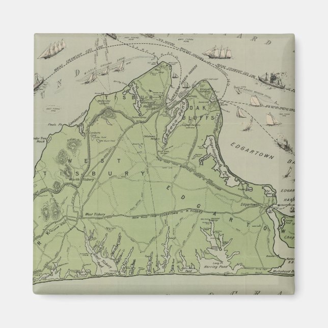 Vintage Karte von Marthas Vineyard (1913) Magnet (Vorne)