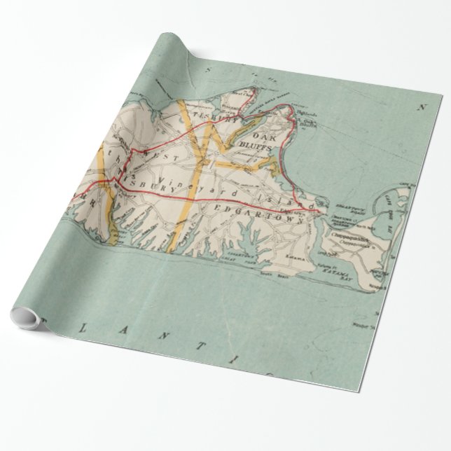 Vintage Karte von Martha's Vineyard (1917) Geschenkpapier (Ungerollt)
