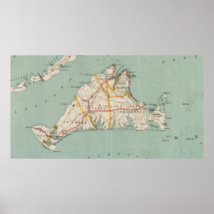 Vintage Karte von Martha's Vineyard (1917) Poster