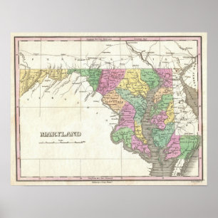 Vintage Karte von Maryland (1827) Poster