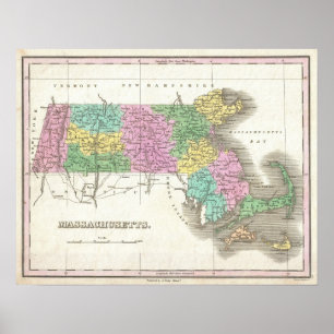 Vintage Karte von Massachusetts (1827) Poster