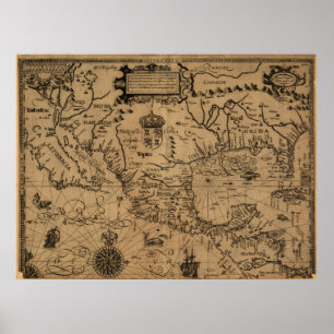 Vintage Karte von Mexiko (1600) Poster