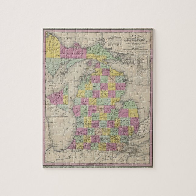 Vintage Karte von Michigan (1853) (Vertikal)
