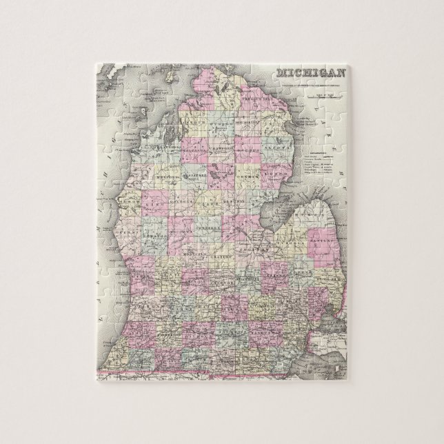 Vintage Karte von Michigan (1855) (Vertikal)