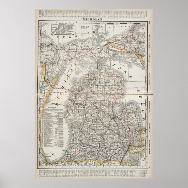 Vintage Karte von Michigan (1901) 3 Poster (Vorne)