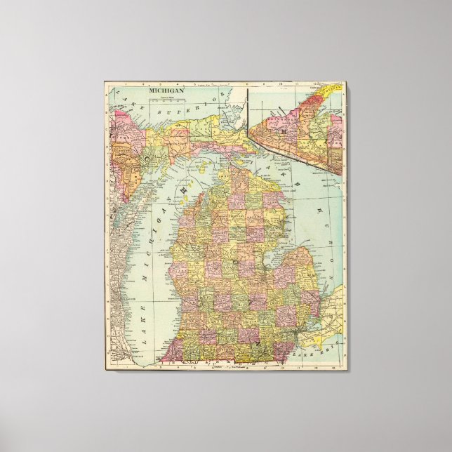Vintage Karte von Michigan (1909) Leinwanddruck (Vorderseite)