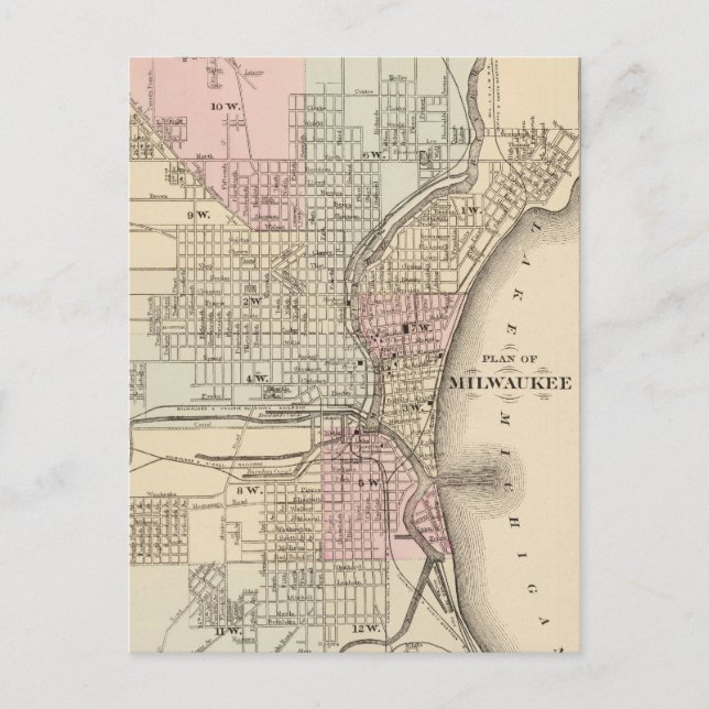Vintage Karte von Milwaukee (1880) (Vorderseite)