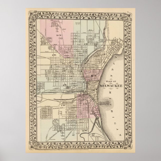 Vintage Karte von Milwaukee (1880) Poster (Vorne)