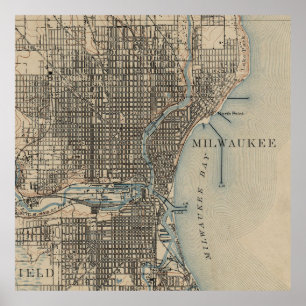 Vintage Karte von Milwaukee Wisconsin (1899) Poster