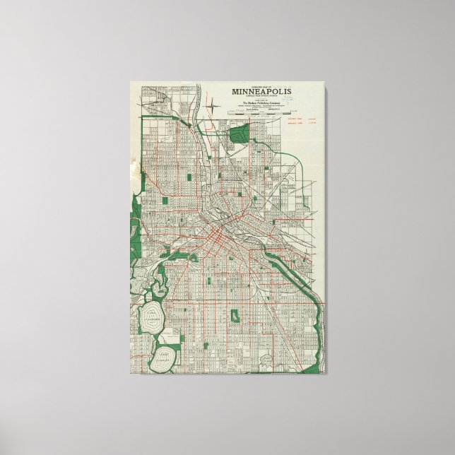 Vintage Karte von Minneapolis Minnesota (1921) Leinwanddruck (Vorderseite)