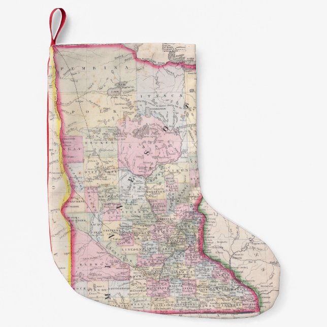 Vintage Karte von Minnesota (1864) Kleiner Weihnachtsstrumpf (Vorderseite)