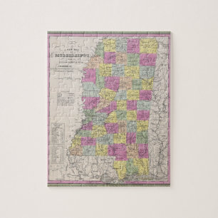 Vintage Karte von Mississippi (1853)