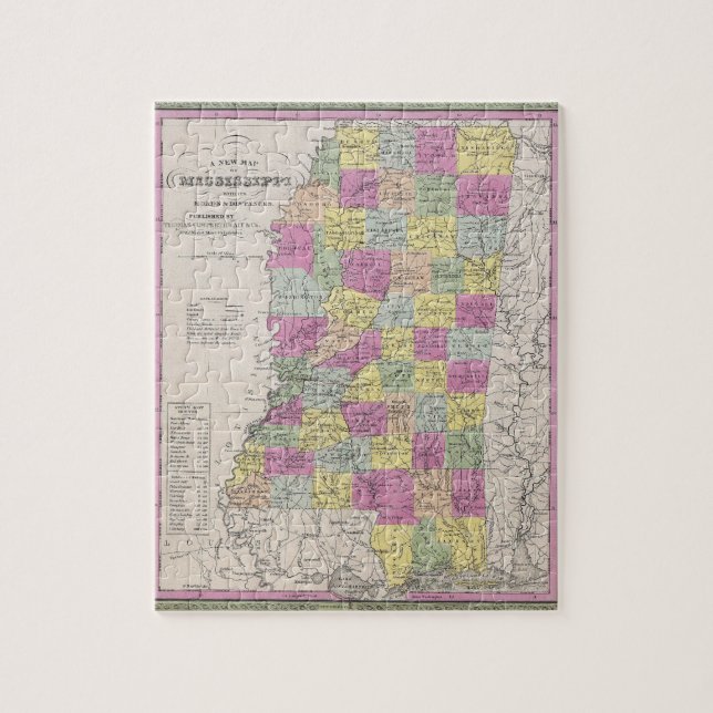 Vintage Karte von Mississippi (1853) (Vertikal)