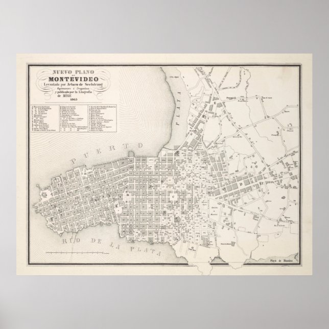 Vintage Karte von Montevideo Uruguay (1865) Poster (Vorne)