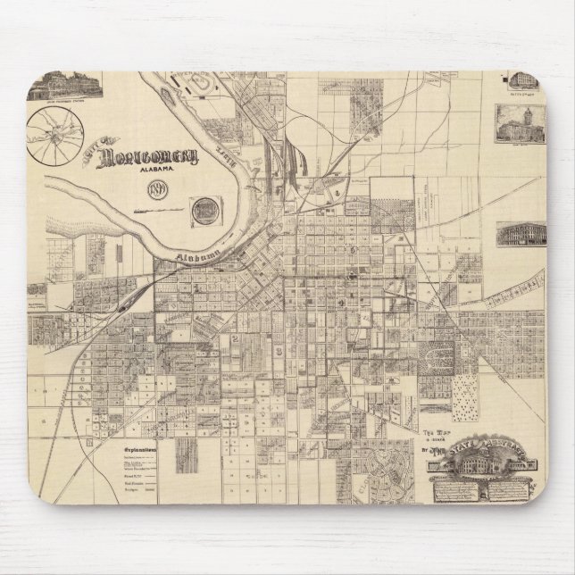 Vintage Karte von Montgomery, Alabama (1899) Mousepad (Vorne)