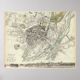 Vintage Karte von München Deutschland (1832) Poster