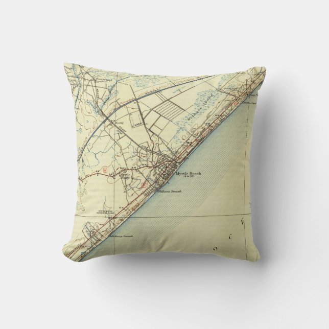 Vintage Karte von Myrtle Beach South Carolina Kissen (Vorderseite)