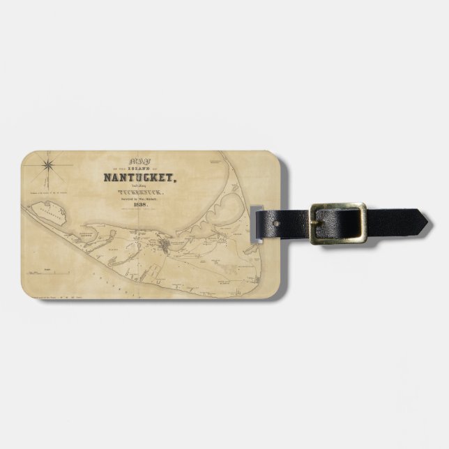 Vintage Karte von Nantucket (1838) Gepäckanhänger (Vorderseite horizontal)