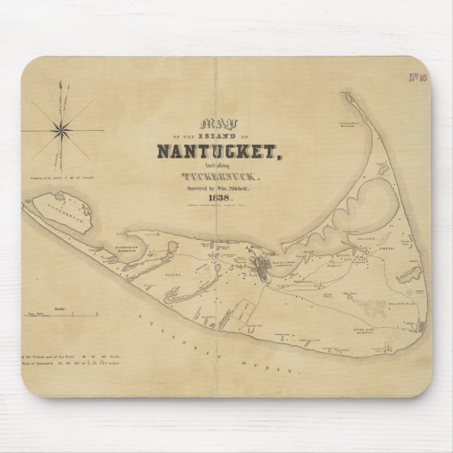 Vintage Karte von Nantucket (1838) Mousepad (Vorne)