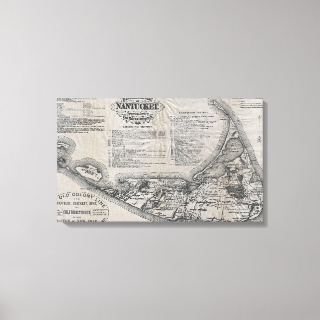 Vintage Karte von Nantucket Leinwanddruck (Vorderseite)