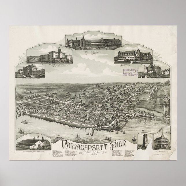 Vintage Karte von Narragansett RI (1888) Poster (Vorne)