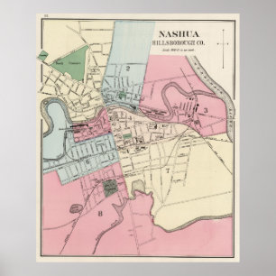 Vintage Karte von Nashua NH (1877) Poster